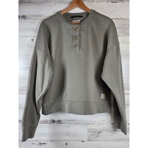 Carhartt Sweatshirt Womens Large Green Henley Loose Fit‎ Workwear Pullover 12-14